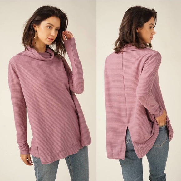 Anthropologie Sweaters - Mauve Loveland Cowl Neck Ribbed Sweater Size Small